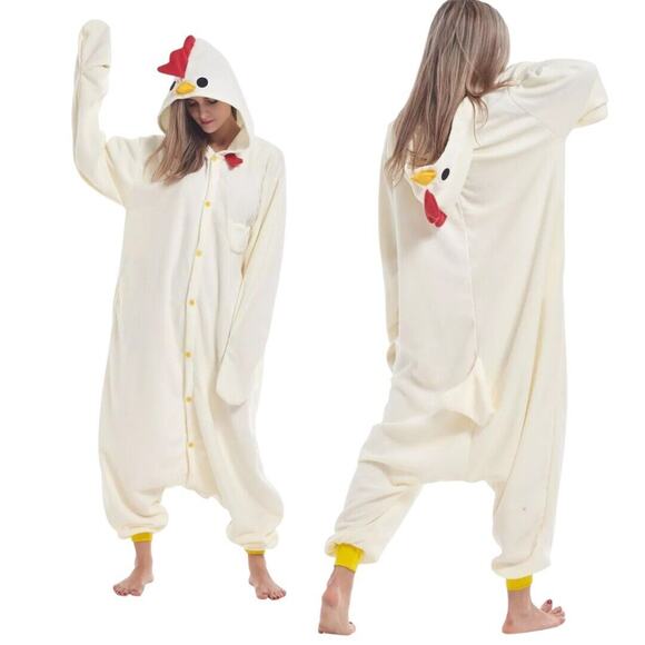 Chicken Costume Adult Medium Halloween Cosplay Pajamas Sleepwear Cozy FAST SHIP - Picture 1 of 7